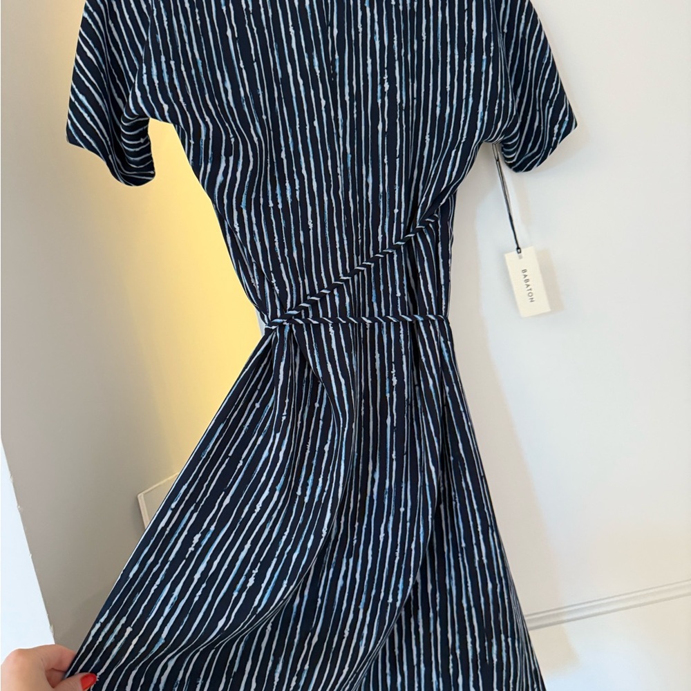 Babaton Blue and White Wrap Midi Dress